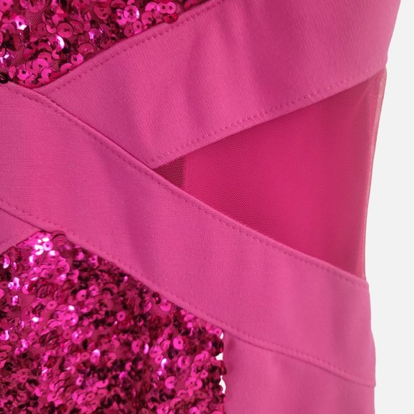 Poof Apparel Mesh Sequenced Hot Pink Bodycon Dress - Large, runs small - Picture 11 of 11